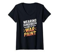 Womens WEARING SUNSCREEN LIKE IT'S WAR PAINT V-Neck T-Shirt
