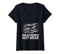 Women's Weathered Not Weak Storm Survivor Strength Quote V-Neck T-Shirt