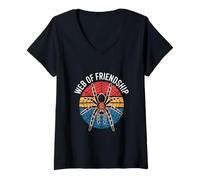 Womens Web of Friendship Tarantula Retro Distressed V-Neck T-Shirt