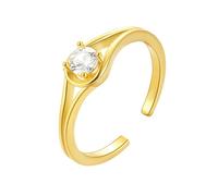 Women's Wedding Band, 14K Yellow Gold Band Ring Moissanite 4.5X4.5mm Round Shape Adjustable Ring with Jewelry Box Size K 1/2