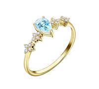 Womens Wedding Band, Anillo de Compromiso para Mujer de Oro with Blue Pear Shape Aquamarine 14K Yellow Gold Size I 1/2