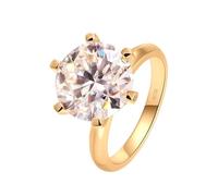 Womens Wedding Band, Bridal Rings 6 Claws Round 12.5x12.5mm 7ct with Moissanite Gold 14K Yellow Gold Size P 1/2