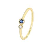 Womens Wedding Band, Cute Rings for Women 18K Yellow Gold Delicate with Blue Round Sapphire Size R 1/2