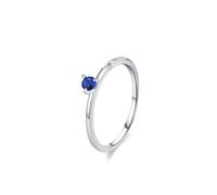 Women's Wedding Band, Mother Daughter Rings Simple Polished with 3 Claw Round 0.1ct Lab Sapphire and Moissanite 18K White Gold Size O 1/2