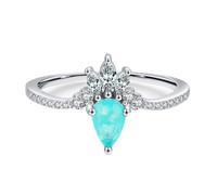 Womens Wedding Band White Gold, Engagement Ring Vintage 9K Gold Created Tourmaline 4X6mm Pear Shape Crown Teardrop with Jewelry Box Size J 1/2