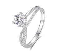 Womens Wedding Band White Gold, Promise Ring Jewelry Interweaving Design with 0.5ct Round Moissanite Au375 9K White Gold Band Ring Size I 1/2