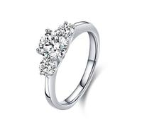 Womens Wedding Band White Gold, Wedding Engagement Ring 9K Gold Moissanite Round Shape Elegant 3 Gemstone Comfort Fit Size J 1/2