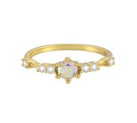 Womens Wedding Bands, 14K Yellow Gold Band Ring Cz 4.5X4.5mm with Colorful Round Shape Cubic Zircon Trendy Jewelry for Wife Size K 1/2