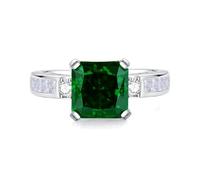Womens Wedding Bands, Rings for Women Love Ring with 8X8mm Square Lab Created Emerald and Moissanite Silver 14K White Gold Size L 1/2