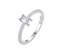 Women's Wedding Bands The Silver Ring 18K White Gold Lab Diamond Rectangle with Cubic Zirconia White Size U 1/2 Modern for Wife Graduation Jewelry