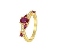 Womens Wedding Bands, The Wedding Band Gold Elegant with Rose Red Oval Shape Lab Created Ruby 18K Yellow Gold Size Q 1/2