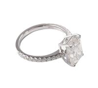 Womens Wedding Bands White Gold 9K, Pre Engagement Ring Silver 4 Claws Rectangle with Moissanite Size Q 1/2