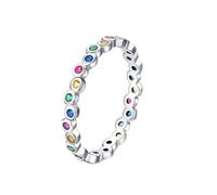 Womens Wedding Bands White Gold, Promise Ring 9K Gold Gemstone Round Shape Channel Eternity Irregular Rainbow Comfort Fit Size J 1/2
