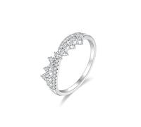 Womens Wedding Bands White Gold, The Promise Ring 14K Cross Inlaid Stones with Round Moissanite Size T 1/2