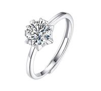 Womens Wedding Bands White Gold, Wedding Ring 9K Flower 1ct Ring Adjustable with Round Moissanite Size I 1/2
