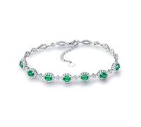 Women's Wedding Bracelet 750 Gold / 925 Sterling Silver, Oval Laboratory Created Emerald 2.4 ct with Moissanite 0.81 ct Rhombus Bracelets Wrist Link Real Jewellery, 925 sterling silver,