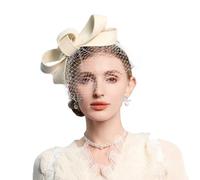 Women's Wedding Fascinator Hat Winter Wool Bowknot Mesh Veil Headband 1920s Headpiece Cocktail Fascinators, White, 1 Count (Pack of 1)
