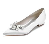 Women's Wedding Flats, Rhinestone Bow Evening Pumps, Slip-On Bridal Shoes, Formal Party Heels, Office Prom Dress Shoes,B,41