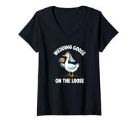 Womens Wedding Goose On The Loose Bride Future Wife Bridal Party V-Neck T-Shirt