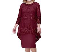 Women's Wedding Guest Dress Mother of Bride Double Layer Mesh Jacquard Plus Size Chiffon Dresses Half Sleeve Round Neck Floral Embroidery Formal Party Wedding Guest Cocktail Dresses UK