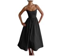 Women's Wedding Guest Spaghetti Strap Dresses Maxi Evening Party Prom Ladies Cocktail Graduation Dress Sleeveless Casual Elegant Vintage Solid A Line Swing Beach Holiday Essentials Sundress Black
