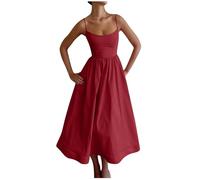 Women's Wedding Guest Spaghetti Strap Dresses Maxi Evening Party Prom Ladies Cocktail Graduation Dress Sleeveless Casual Elegant Vintage Solid A Line Swing Beach Holiday Essentials Sundress Wine