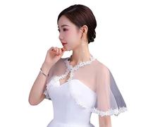 Women's Wedding Jackets Soft Tulle Bridal Bolero Shawl Cape Appliques Decor Bride Bridesmaid Wrap Shrug, White, One Size
