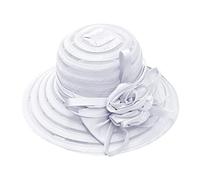 Womens Wedding Occasion Floral Wide Brim Church Dress Sun Hat Women Kentucky Organza Derby Hat - Bridal Wedding Church Tea Party Wide Brim Summer Sun Cap White