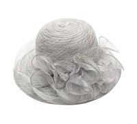 Women's Wedding Organza Church Hat Wide Brim Tea Party Hats Bridal Sun Cap Ladies Fascinators Flower Summer Bucket Hat for Travel Light Gray