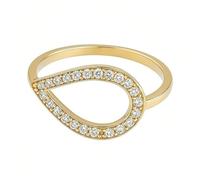 Womens Wedding Ring 14K Gold, Simple Promise Ring Water Drop with Diamond Au585 14K Yellow Gold Band Size J 1/2