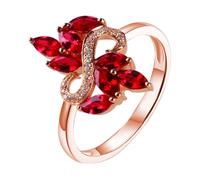 Womens Wedding Ring Lab Created Ruby Rings for Women Sterling Silver 18K Rose Gold Marquise Shape with 0.80CT Ruby and Diamond Size I 1/2 Solid Not Plated Modern for Aunt Wedding