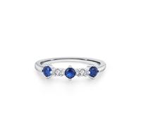 Womens Wedding Ring, Pre Engagement Ring with Created Sapphire and Created Diamond Silver 9K White Gold Size M 1/2