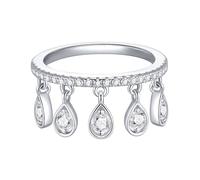 Womens Wedding Ring, Rings for Me Thin Eternity Ring with Teardrop Pendant and Round 0.5ct Moissanite 2.7mm Silver 9K White Gold Size H 1/2