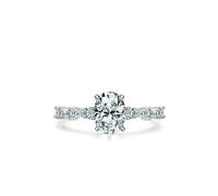 Women's Wedding Ring, Silver Wedding Ring with Oval Shape Moissanite 18K White Gold Size O 1/2