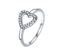 Womens Wedding Ring, The Wedding Band Heart Hollowed Out with Round Shape Moissanite 14K White Gold Size P 1/2