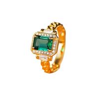 Womens Wedding Ring, Yellow Gold Ring Real 18K Gold Luxury Chain Design Rectangular Lab Emerald 1.5Ct with Moissanite Size L 1/2