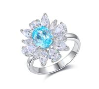 Womens Wedding Rings Engagement Ring Sterling Silver Created Paraiba Tourmaline Daisy with Oval Created Paraiba Tourmaline Size J 1/2 Popular for Wife Thanksgiving Jewelry