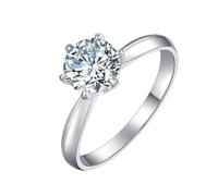 Women's Wedding Rings, Married Ring 2mm Width Polished Band with 6 Claws Moissanite 3ct Silver 18K White Gold Size P 1/2