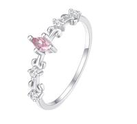 Womens Wedding Rings, Promise Rings 9K White Gold Pink Sapphire Marquise Shape Vintage Leaf for Proposal Jewelry Size S 1/2