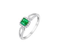 Women's Wedding Rings White Gold, 0.4ct Emerald Elegant Engagement Bands Solid 18 Carat Real Gold Promise Rings for Women Size P 1/2