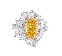 Women's Wedding Rings with Citrine, Solid 14 Karat Real Gold Anniversary Ring Bands Elegant 7ct Citrine White Gold Large Engagement Band with Moissanite for Girlfriend Size L 1/2