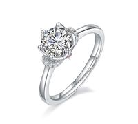Womens Wedding Rings, Womens Wedding Bands Flower with 1ct Moissanite 14K White Gold Size I 1/2