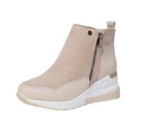 Women's Wedge Ankle Boots with Side Zip, Fashion Platform Sneakers Boots for Women, Faux Suede and Croc Texture Panel, Hidden Heel Lift, Cushioned Insole, Anti-Slip Outsole, Round Toe