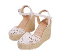 Women'S Wedge Espadrille Closed Toe Womens Platform Sandals Elegant Buckle Sandal High Wedge Canvas Sandal Ladies Mid Heel Sliders Summer Hessian Sliders Outdoor Holiday Fooywear