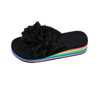 Women's Wedge Flip Flops Colorful Chunky Platform Big Flower Summer Thong Sandals Stylish Soft Cushion Arch Support Dressing Casual Shoes Suitable for Walking on the Beach (Black, 5)