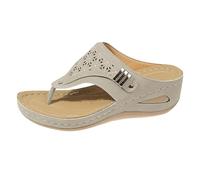 Women's Wedge Flip Flops Platform Sandals Summer Beach Slippers Orthopedic Sandals Non-Slip Beach Shoes Floral Toe Post Slippers Wide Fit Walking Sandal Ladies Summer Shoes for Indoor and Outdoor