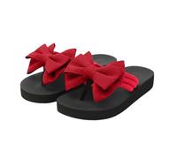 Women's Wedge Flip Flops, Summer Platform Sandals with Bow Decoration, Comfort Wedge Sandals, Open Toe Casual Shoes, Lightweight Breathable Women's Sandals, Fashionable Beach Mules, red, 6 UK