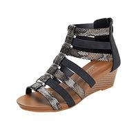 Womens Wedge Gladiator Sandals Zipper, Womens Roman Ankle Boots Breathable, Lightweight Non Slip Dress Shoes, Comfortable Arch Support Walking Shoes for Nashville Travel, Casual Dating