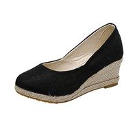 Women's Wedge Heel Espadrilles Straw Sandals Single Shoes Front Closed Sandals Thick Soles Elegant Wedge Sandals Embroidery Casual Wedge Sandals Loafers Canvas Wedge Trekking Sandals, black, 40 EU
