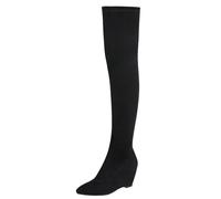 Women's Wedge Heel Faux Suede Over The Knee Boots, PU Leather Thigh High Boots, Fashion Fall Winter Tall Boots Shoes,Black Suede,38